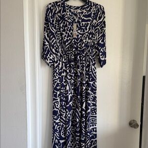 NIC+ZOE Blue and Cream Maxi Dress
